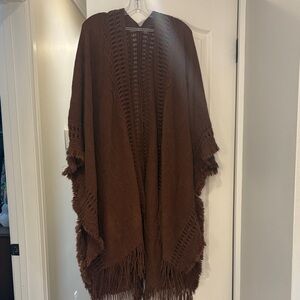Brown Fringe Knit Shawl